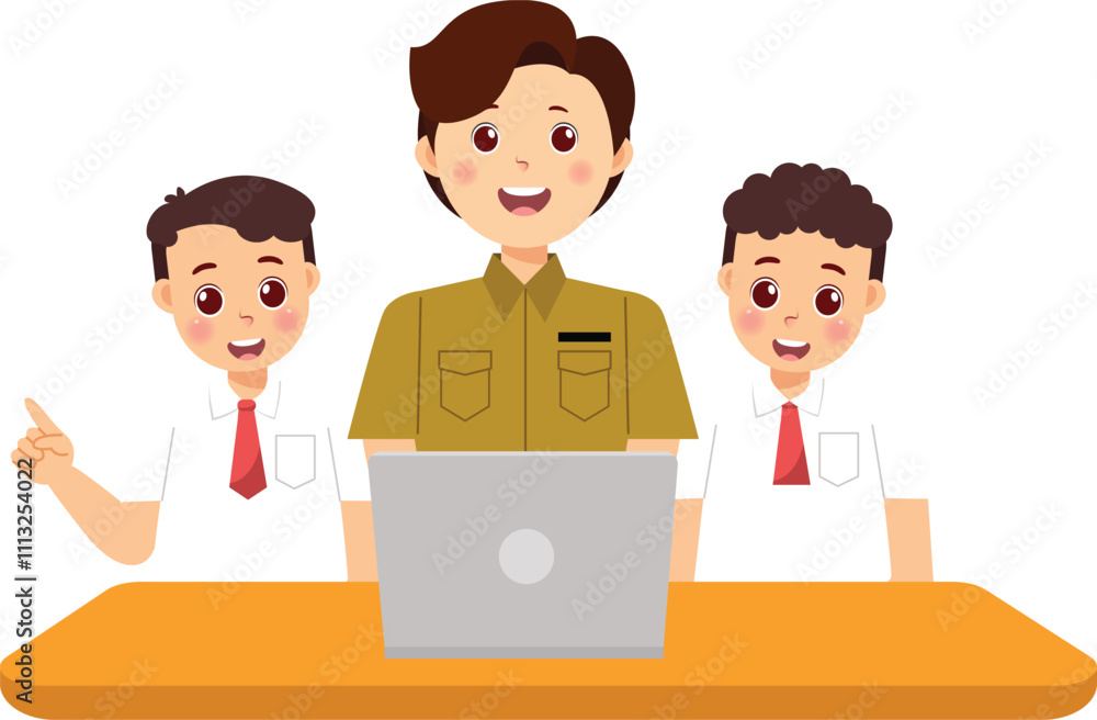 Obraz premium Illustration of Teacher with Students