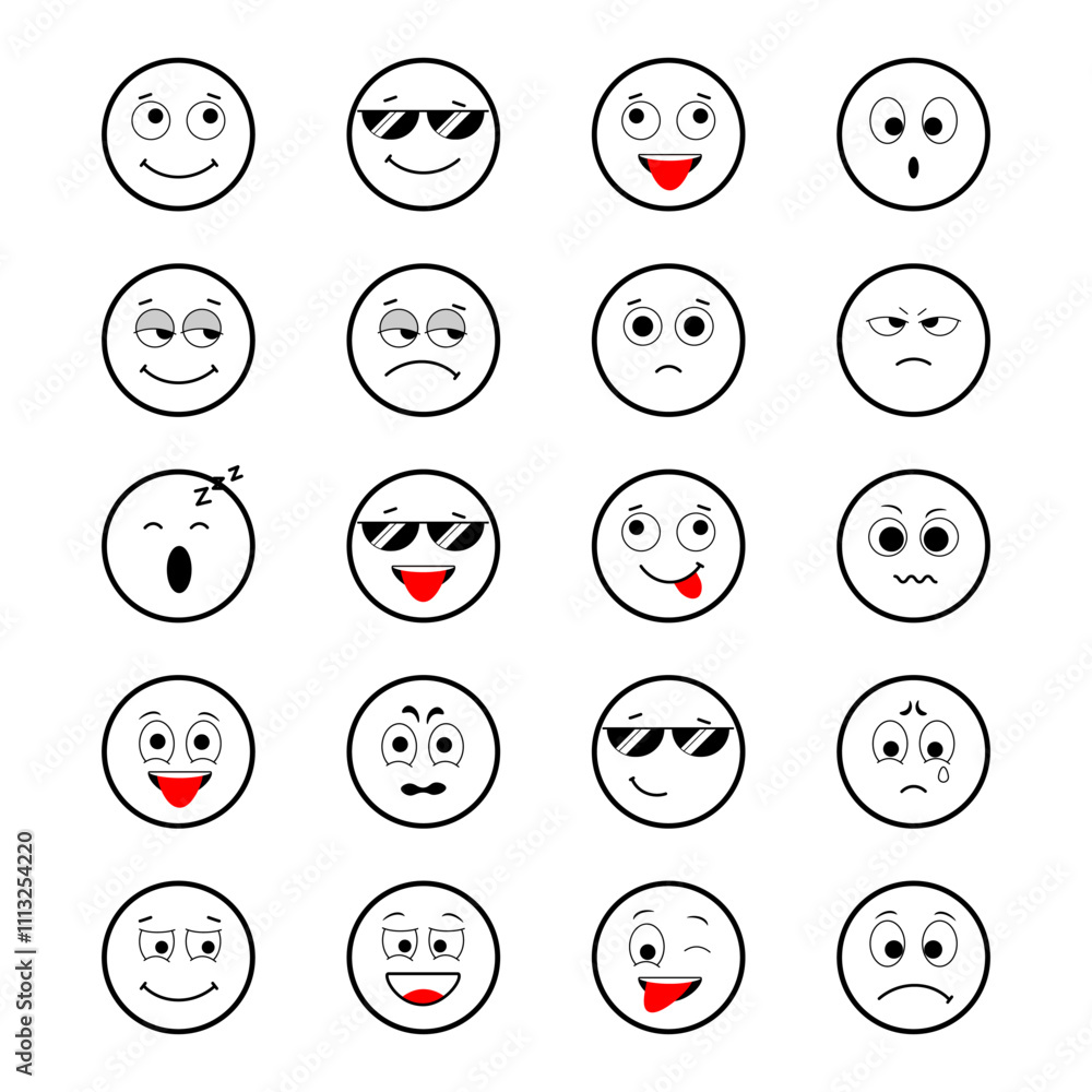 Set of emoticon with 20 variations of expression. Simple concept. Vector illustration. Set of emoticon with 20 variations of expression. Simple concept. Vector illustration.