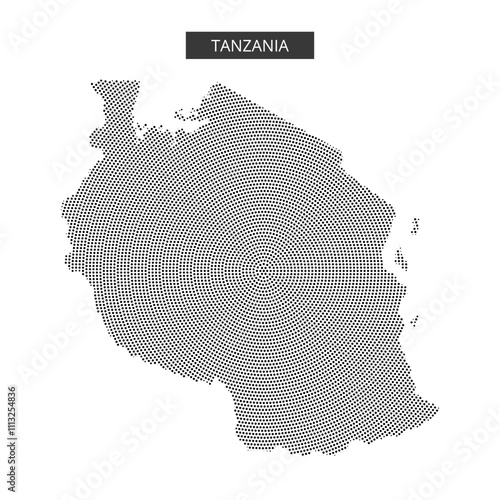 Map of Tanzania showcasing unique dot pattern design in black and white