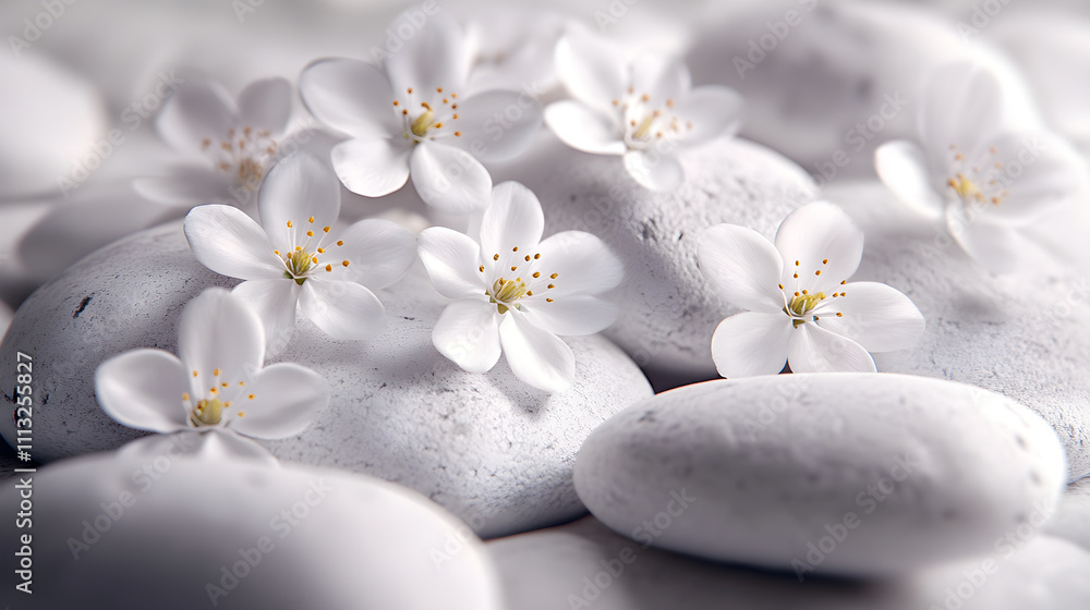 Blossoming Serenity: White Florals on Pristine Stone Ground Illuminating Natural Purity and Elegance in an Ethereal Visual Harmony Blossoming Serenity: White Florals on Pristine Stone Ground Illuminating Natural Purity and Elegance in an Ethereal Visual Harmony