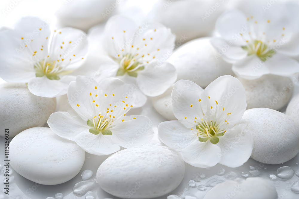 Blossoming Serenity: White Florals on Pristine Stone Ground Illuminating Natural Purity and Elegance in an Ethereal Visual Harmony Blossoming Serenity: White Florals on Pristine Stone Ground Illuminating Natural Purity and Elegance in an Ethereal Visual Harmony