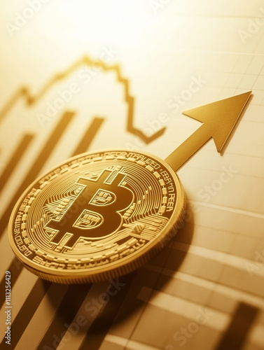 Concept photo of gold bitcoin in uptrend swing and growth photo