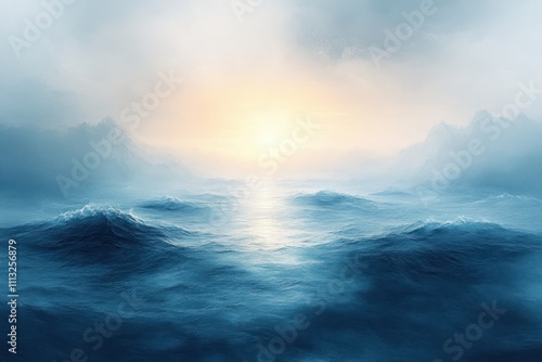 Serene Abstract Landscape Light Beams Blue White Gradients Ethereal Calm Tranquil Impressionism