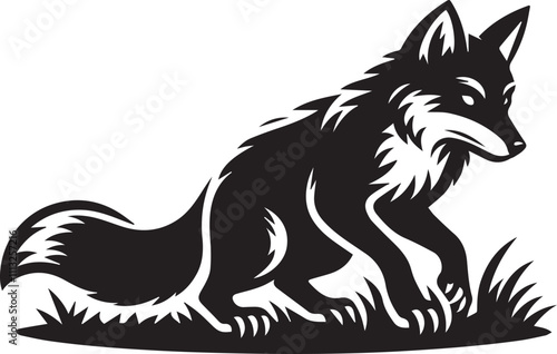 A fox crouching ready to pounce silhouette vector