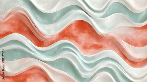 Abstract Wavy Pattern In Coral White And Mint Green Hues