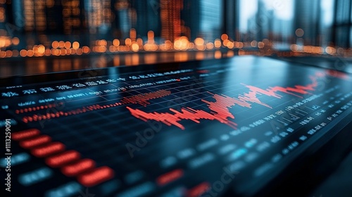 Symbolizing Prosperity: Chinese Flag with Stock Market Trends and Growth Data