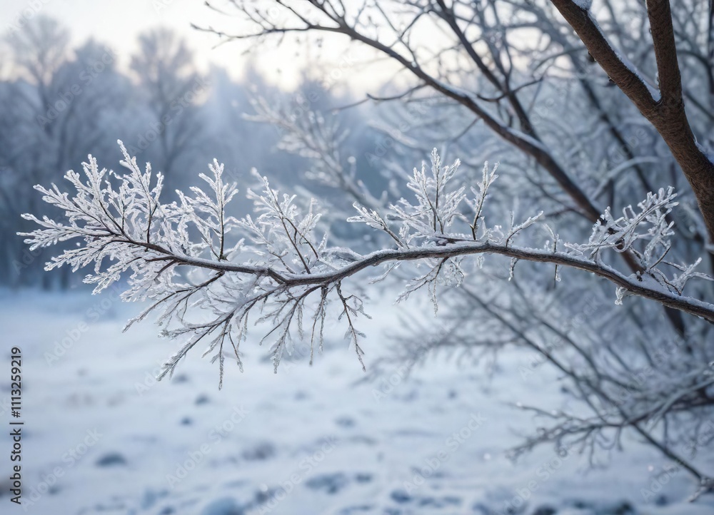 Thin branches covered in frost against a snowy background, frosty, ice Thin branches covered in frost against a snowy background, frosty, ice