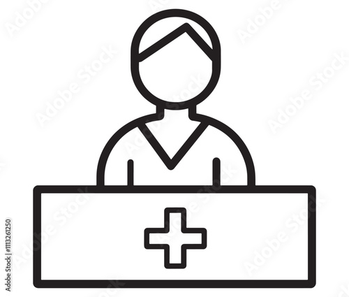 Vector illustration of desk icon, reception desk icon isolated on white background