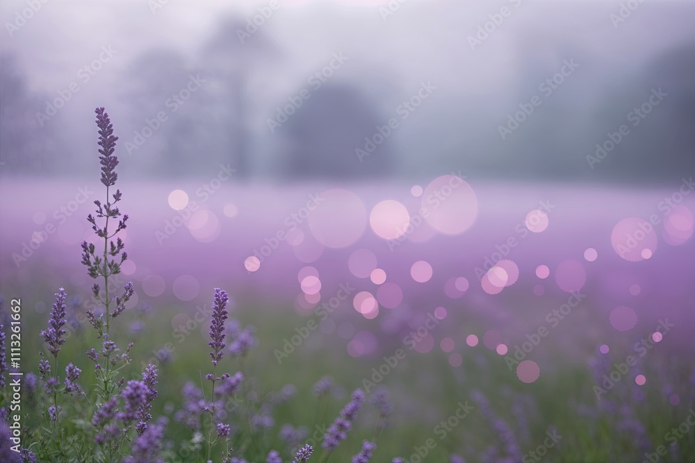 Naklejka premium Luminous Lavender Fog Bokeh Background with Soft Focus Mist Effects