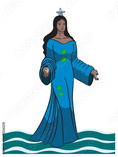 Yemanja is an orisha of the Yoruba religion, originating from West Africa, who is widely worshipped in Brazil. Transparent background.