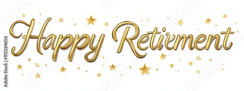 Happy Retirement Gold Typography Banner Vector Design with Stars