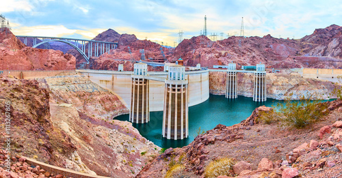 Hoover Dam and Bridge Panorama of Towers