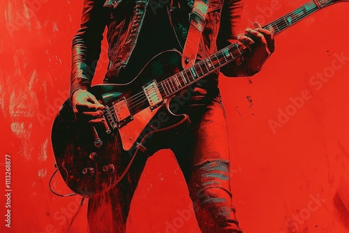 Rock Guitarist Playing Live Electric Music Concert Festival Background Art Design Template