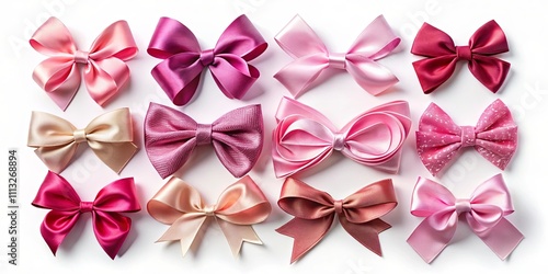 Collection of twelve elegant satin bows in various shades of pink and rose