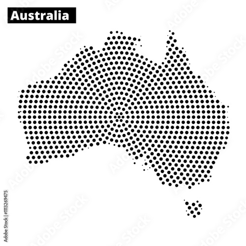 Australia map illustrated with dot patterns showcasing geographical features