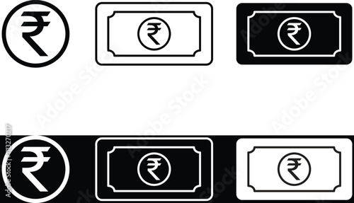 Indian rupee bill icon flat white and black trendy style vector illustration. Indian rupee money icon in flat style..