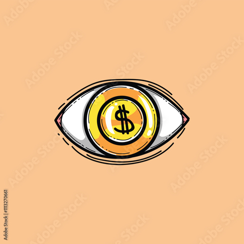 Creative illustration depicting an eye with a dollar sign, representing financial focus, money, or investment. The image combines elements of vision and currency for innovative conceptual art.