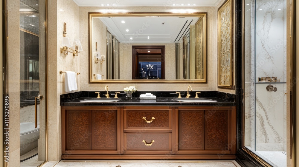 Fototapeta premium Elegant Luxury Bathroom Design with Modern Fixtures and Details
