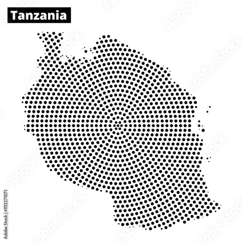 Map of Tanzania showcasing unique dot pattern design in black and white