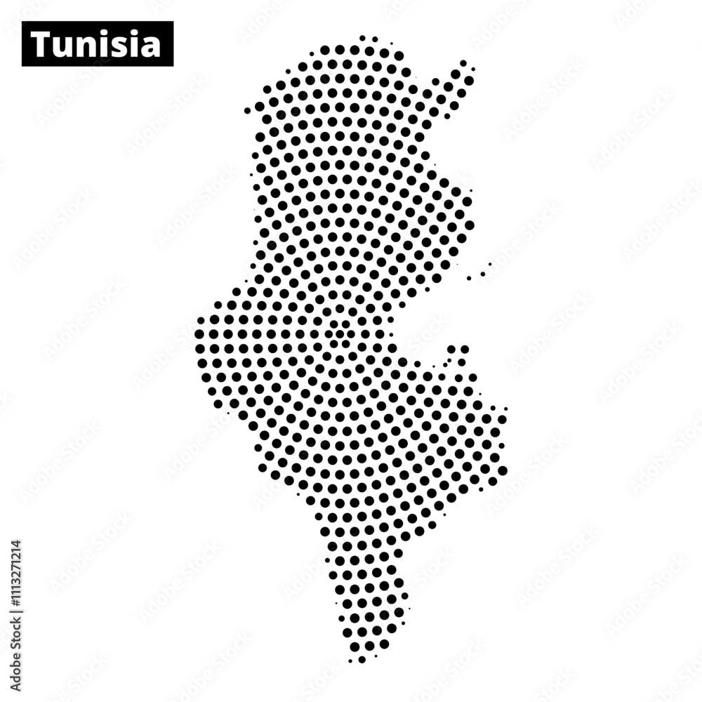 Obraz premium Outline of Tunisia depicted in dotted style with abstract elements in the background