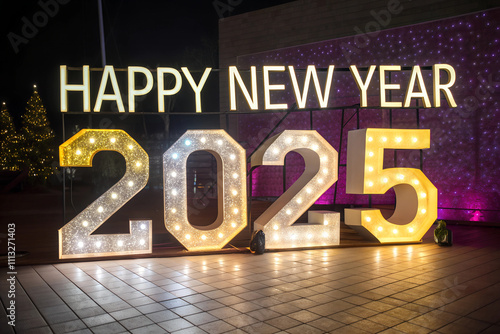 Happy New Year 2025 3d lighting effect text 