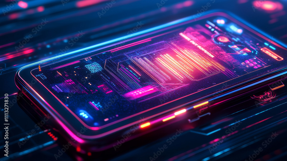 3d mobile phone screen on light glow background. Smartphone futuristic app mockup with abstract beams flare texture pattern scene template. Realistic glossy winner game presentation on device 3d mobile phone screen on light glow background. Smartphone futuristic app mockup with abstract beams flare texture pattern scene template. Realistic glossy winner game presentation on device