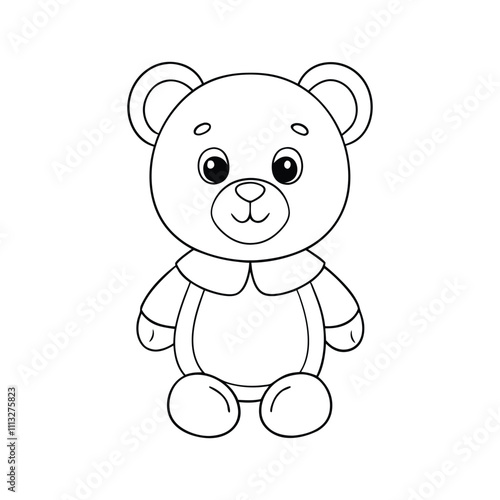 A delightful coloring page featuring a cute teddy bear with a big smile, holding a heart. Perfect for kids to enjoy and bring to life with vibrant colors!