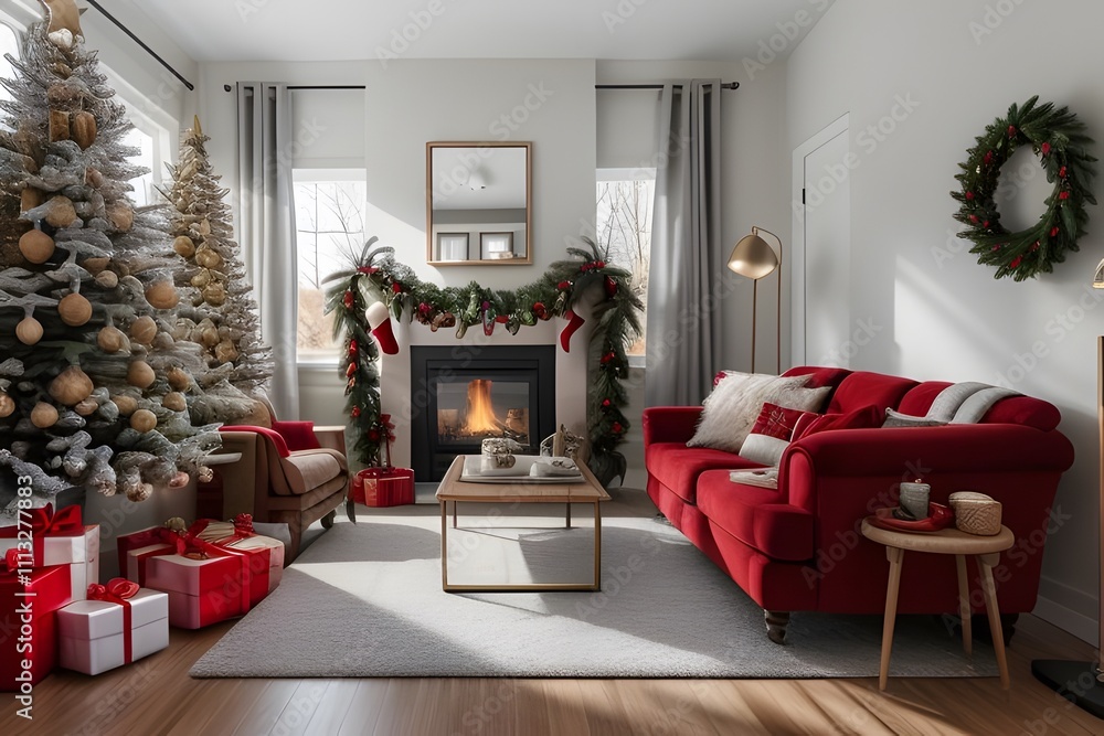 living room with christmas decorations