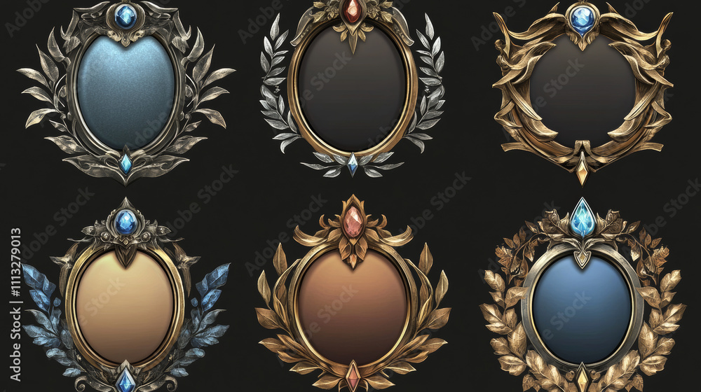 Empty rectangle frames in medieval style for game ui design. Vector ...