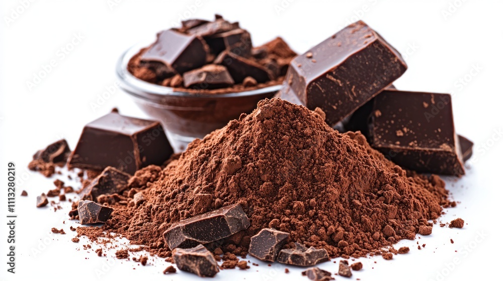 Pile cocoa powder isolated on white background . AI Pile cocoa powder isolated on white background . AI