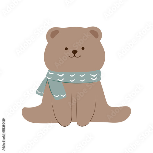 cute brown bear  with scarf  , vector illustration