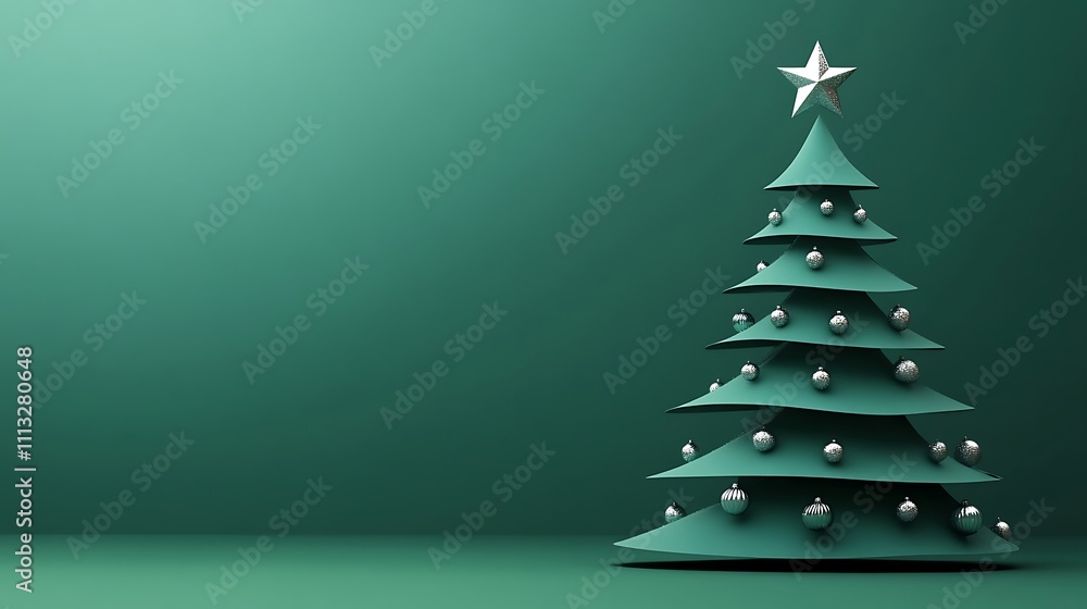 Simple ornament shapes on a plain green background make up this elegant and simple Christmas tree design that emphasizes minimalism. Simple ornament shapes on a plain green background make up this elegant and simple Christmas tree design that emphasizes minimalism.