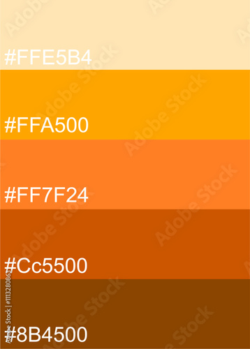 Pantone Color Palette for shades of orange with color codes