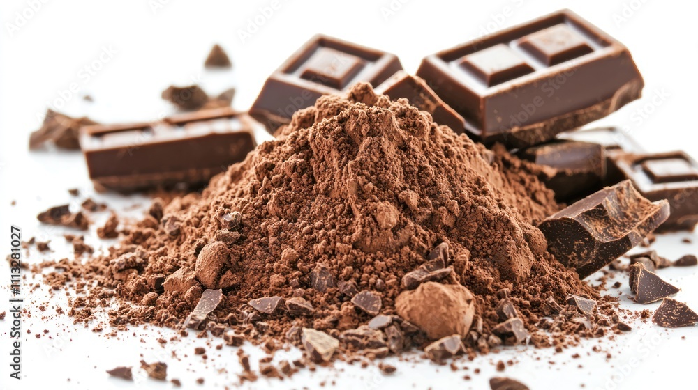 Pile cocoa powder isolated on white background . AI Pile cocoa powder isolated on white background . AI