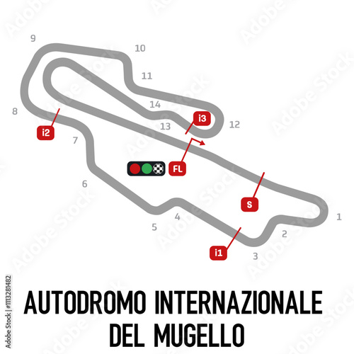 Autodromo Internazionale del Mugello Vector. Circuit Race Track Illustration with Editable Stroke. Stock Vector.