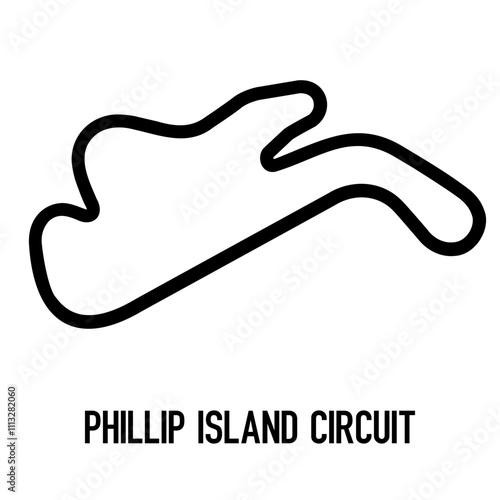 Phillip Island Circuit Vector. Circuit Race Track Illustration with Editable Stroke. Stock Vector.