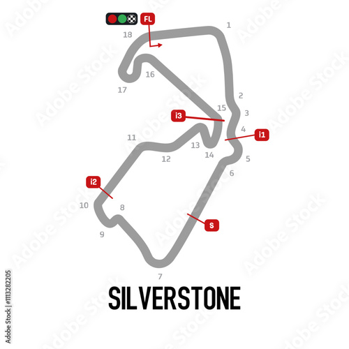 Silverstone Circuit Vector. Circuit Race Track Illustration with Editable Stroke. Stock Vector.