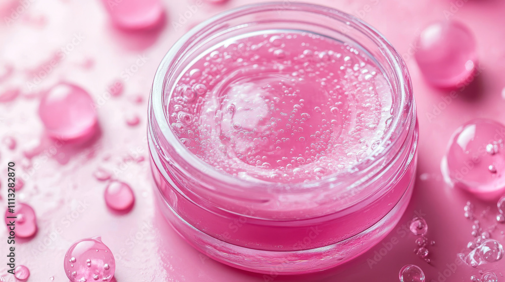 Realistic pink gel texture with air bubbles inside. Vector illustration of liquid substance with oil blobs, cosmetic product, collagen, hyaluron beauty care cosmetic product. Molecure structure Realistic pink gel texture with air bubbles inside. Vector illustration of liquid substance with oil blobs, cosmetic product, collagen, hyaluron beauty care cosmetic product. Molecure structure