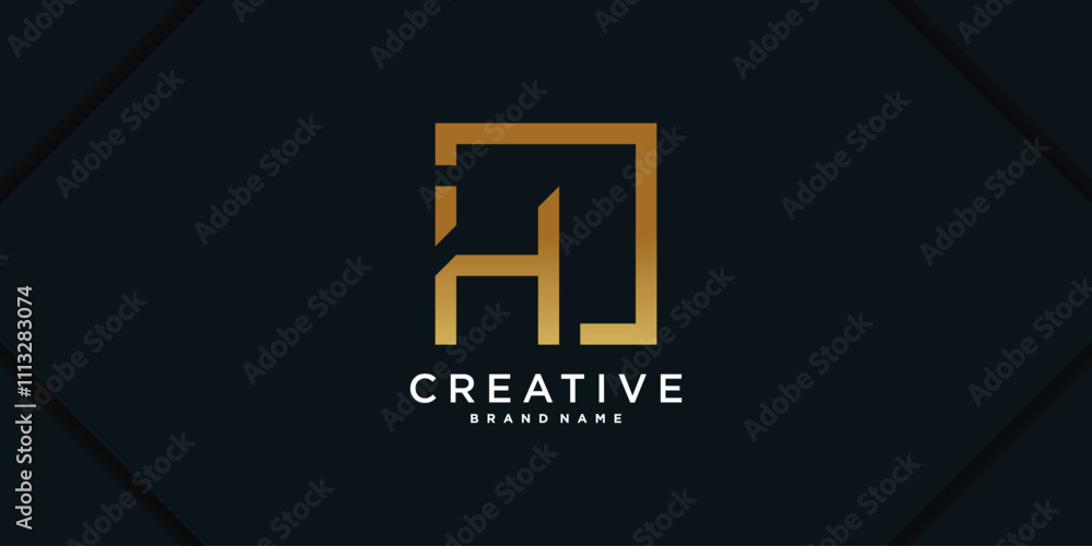 Letter initial H logo design with golden square concept. Premium Vector Letter initial H logo design with golden square concept. Premium Vector