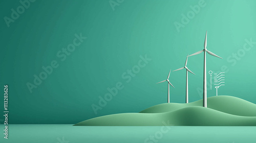 Wind turbines on green hills with vibrant background, symbolizing sustainability photo