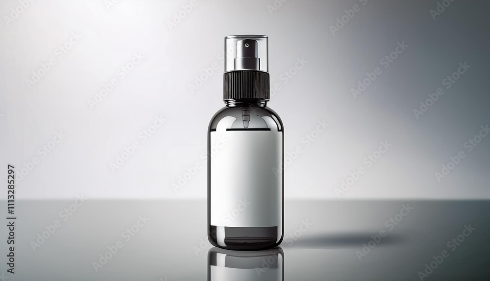 A mockup of a skincare product, a sleek glass bottle with a minimalist label, isolated on a pure white background A mockup of a skincare product, a sleek glass bottle with a minimalist label, isolated on a pure white background