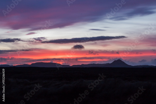 harsh landscape of Iceland, Keilir mountain silhouette, a volcanic mountain in southwestern Iceland, on the Reykjanes Peninsula