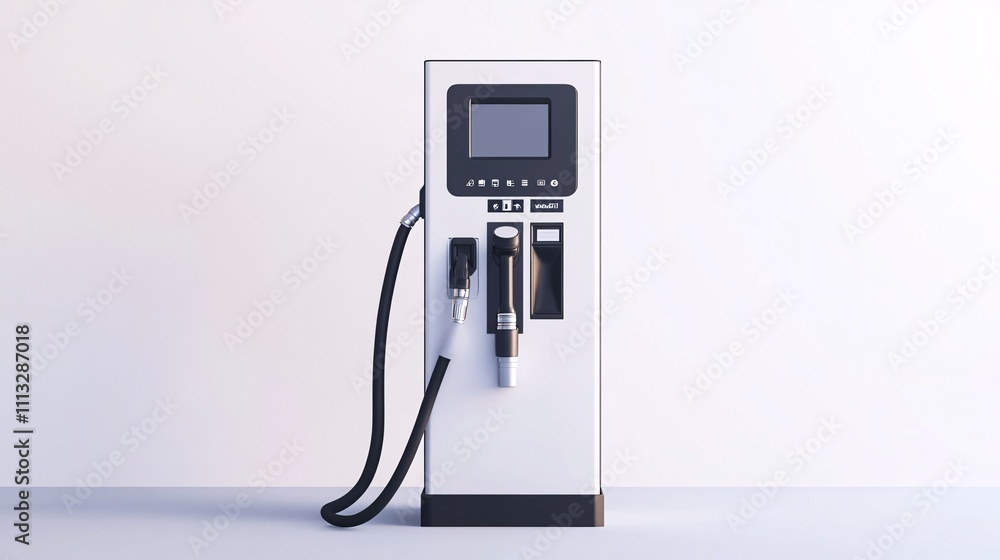 A clean, minimalist fuel pump with a digital interface and sleek design, isolated on a white background A clean, minimalist fuel pump with a digital interface and sleek design, isolated on a white background