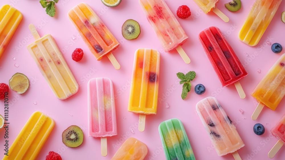 Colorful Popsicles on Pink Background Colorful Popsicles on Pink Background