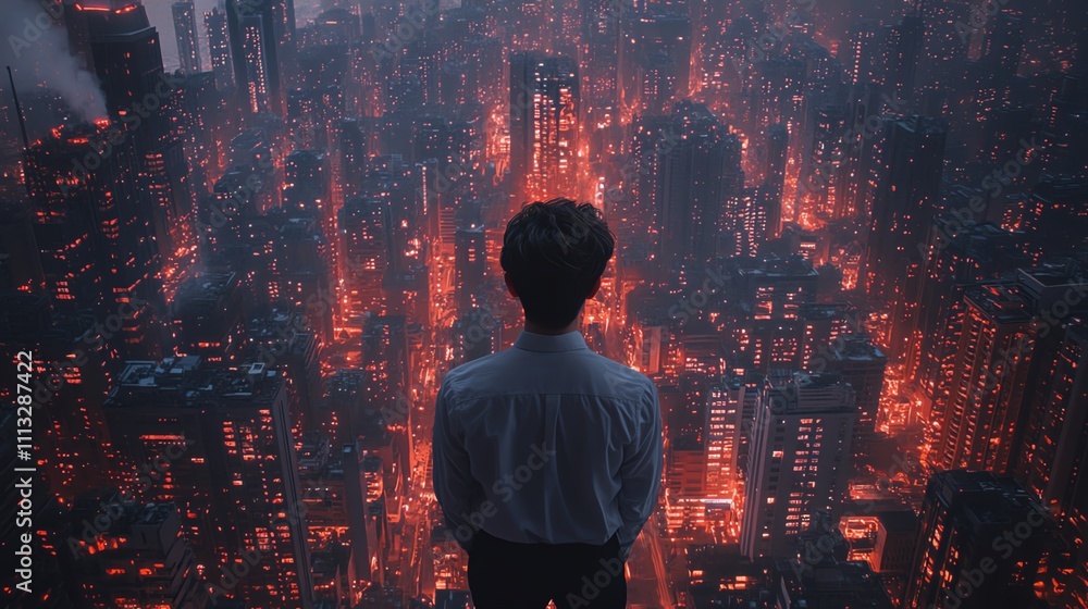 Fototapeta premium Architect designing a city using holograms focus on, city in light, realistic, Overlay, future city planning backdrop