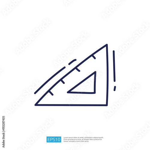 A simple line drawing of a triangular ruler, often used in drafting and geometry, depicting measurement and design concepts.