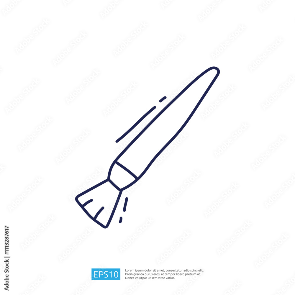 A simple line drawing of a paintbrush, illustrating the tool's shape and bristles, often used in art and craft activities.
