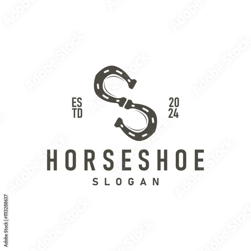 black silhouette vintage concept retro horseshoe logo design western cowboy farm ranch simple template illustration
