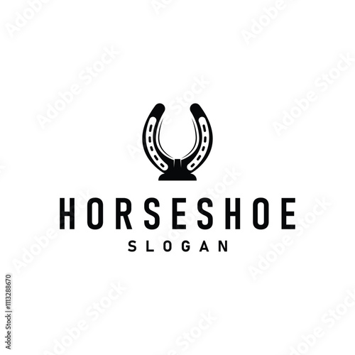 black silhouette vintage concept retro horseshoe logo design western cowboy farm ranch simple template illustration