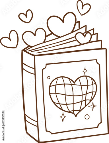 Doodle outline valentine books Cozy bookish illustration